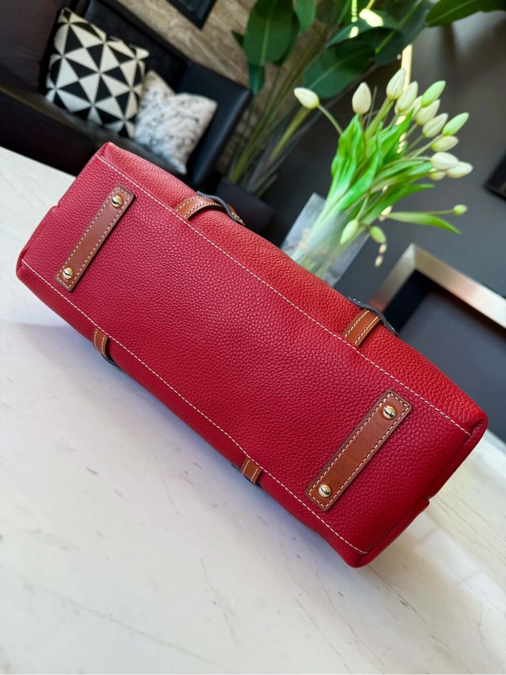 New Dooney & Bourke Side Snap Pebble Grain Leather Tote Red - Picture 9 of 16